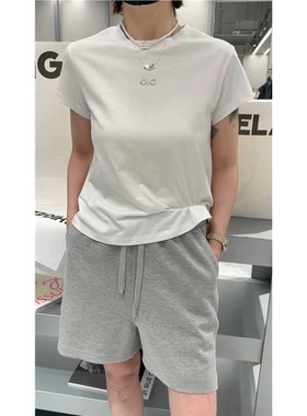 秒发诗歌兰58180休闲慵懒爆款圆领短袖修身正肩字母T恤25秋新款女