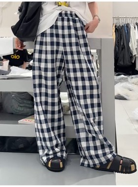 秒发诗歌兰58350百搭经典蓝色松紧腰阔腿防晒休闲裤2025秋季女装