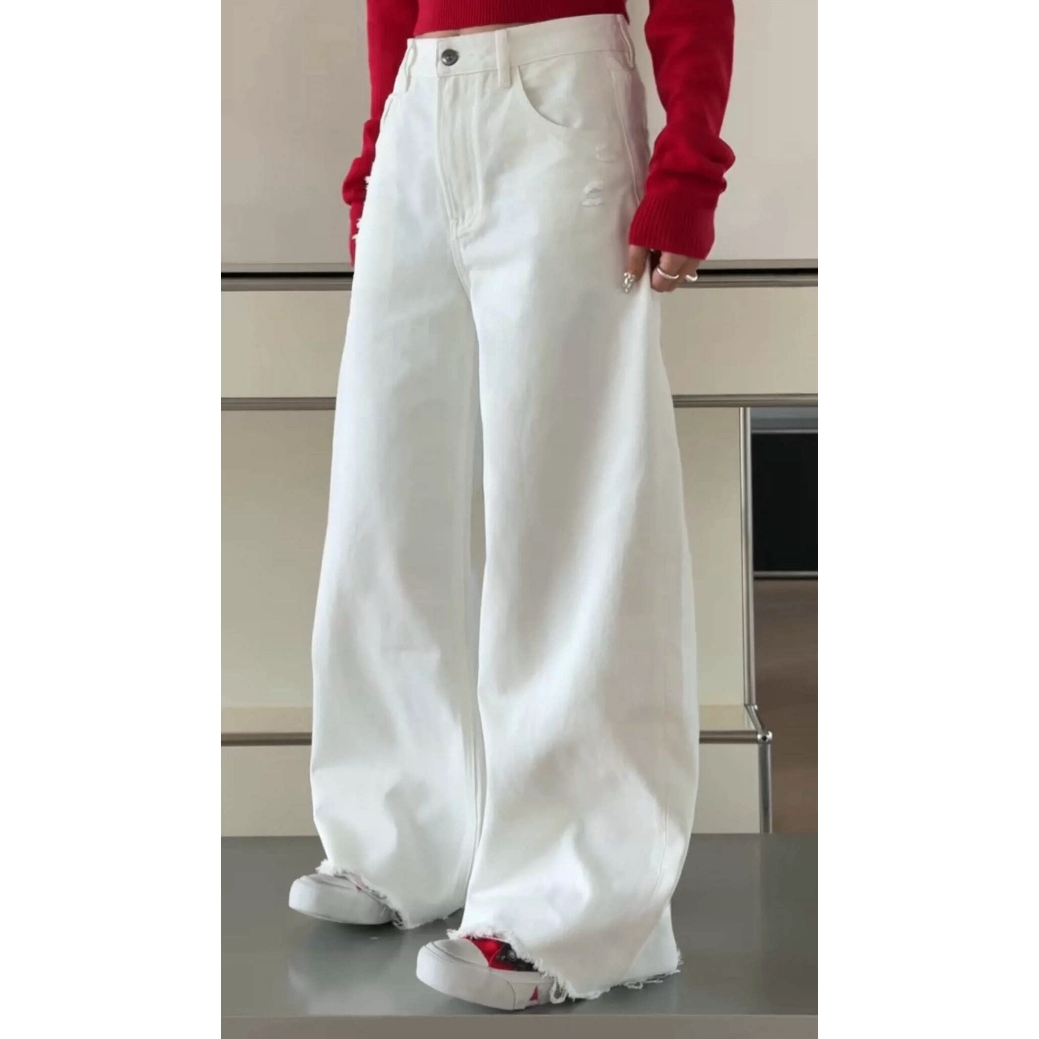 诗歌兰女装2026春款 55017休闲个性街头风破洞裤毛边牛仔裤女