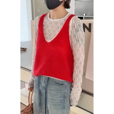 诗歌兰女装2026春款 5252针织背心时髦设计感小众V领打底马夹背心