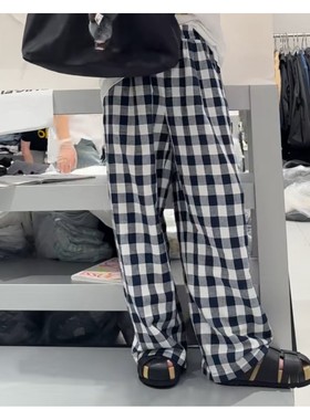 秒发诗歌兰58350百搭巨美蓝色松紧腰阔腿防晒休闲裤2025秋季女装