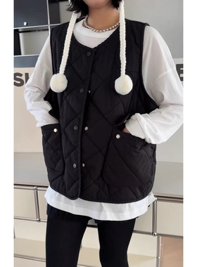 秒发诗歌兰22099温柔简约百搭暗扣圆领格纹棉马夹女2025秋冬新款