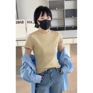 热卖诗歌兰女装2026春款879简约时髦休闲百搭翻边短袖圆领弹力T恤