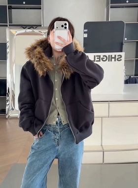 秒发诗歌兰H15230时尚百搭街头加绒毛领短款卫衣外套女2026早春新