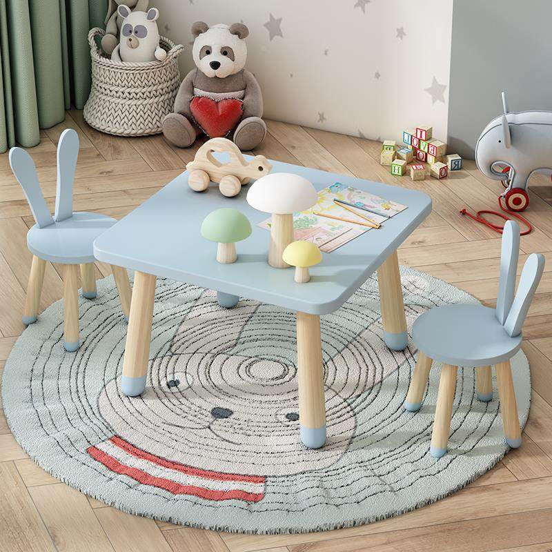 实木儿童学习桌手工画桌宝宝游戏桌幼儿园商场玩具桌小方桌椅套装