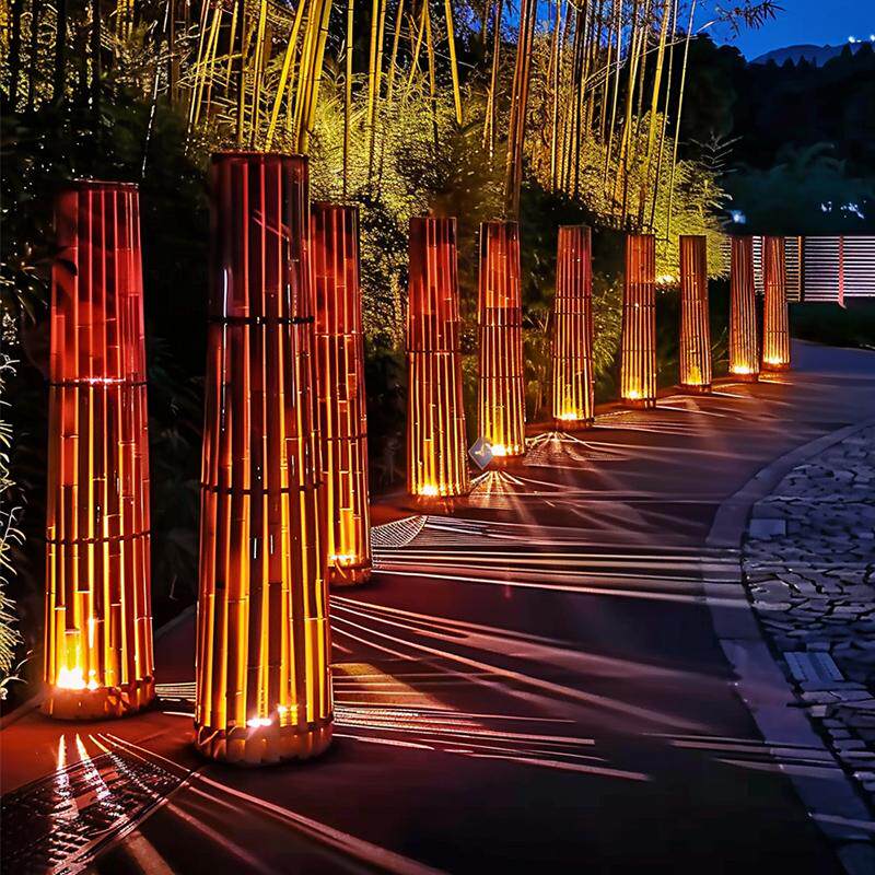 太阳能仿竹投影灯庭院装饰户外端景台灯饰发光竹子竹竿竹筒落地灯