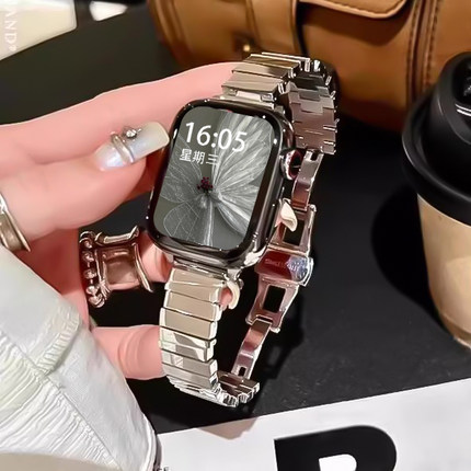 uhada适用applewatch表带创意不规则金属女S10高级苹果手表表带夏ultra小众iwatch表带小香风苹果手表11表带