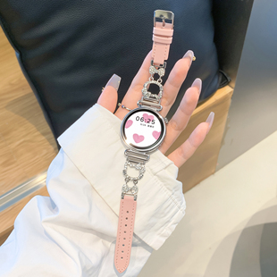 uhada适用华为GT6表带新款 华为gt5表带金属闪钻kt猫拼皮gt4表带智能皮质watch4手表表带轻奢女gt2荣耀magic2