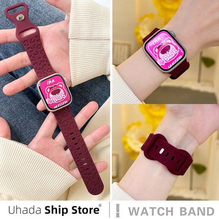 uhada适用苹果手表s10表带iwatch7/6/5/4苹果s10手表智能专用蝴蝶扣硅胶印花高级苹果手表11表带男女生通用款