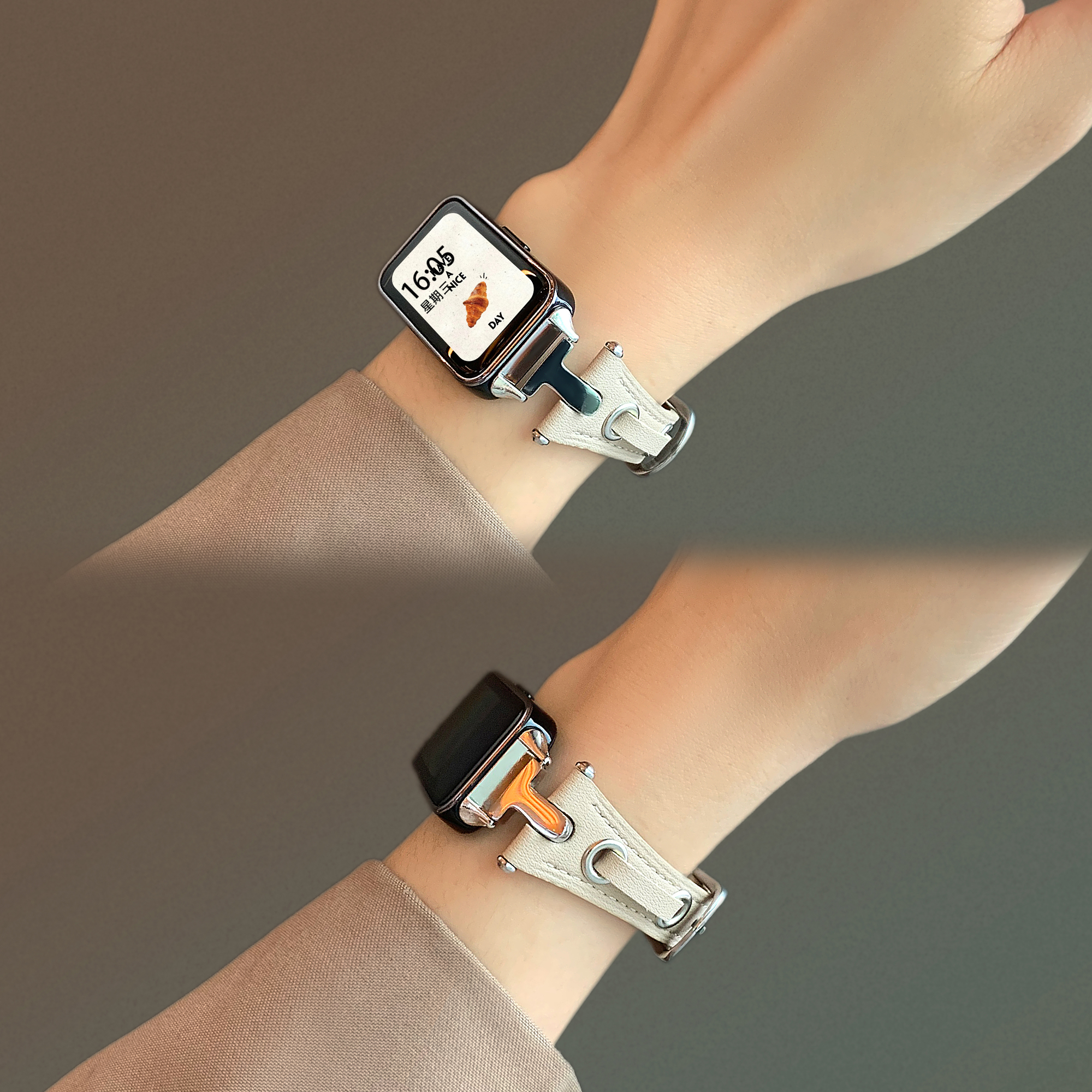 uhada复古皮质美拉德秋冬女表带