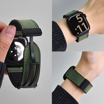 uhada适用iwatch表带S10高级感皮质applewatch表带Ultra2/苹果手表表带s11创意【疯马纹】S9智能运动男女秋冬