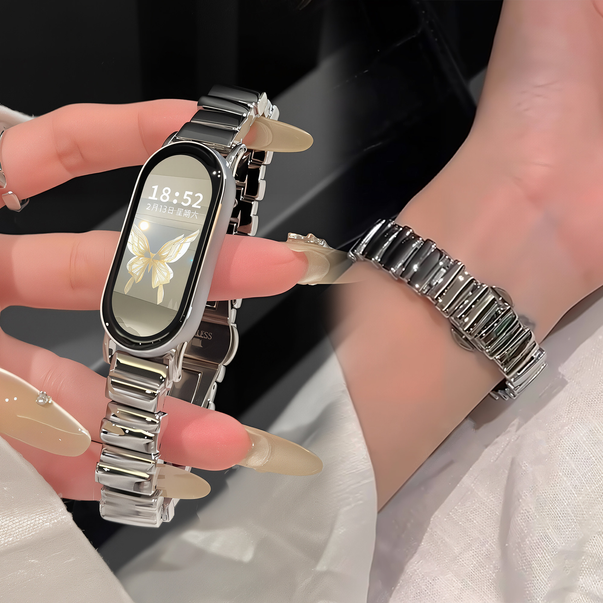 uhada适用小米手环10表带创意不规则小米手环9表带金属小米手环8表带创意小米手环8/7/6NFC时尚腕带女小香风,智能设备,智能手表手环表带/腕带,淘宝优惠券,粉丝福利购,淘宝优惠卷