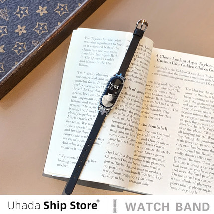 uhada适用小米手环10表带新款高级感T形皮质超纤圆尾小蛮腰智能运动小米手环9表带女小米手环8/7/6小红书同款