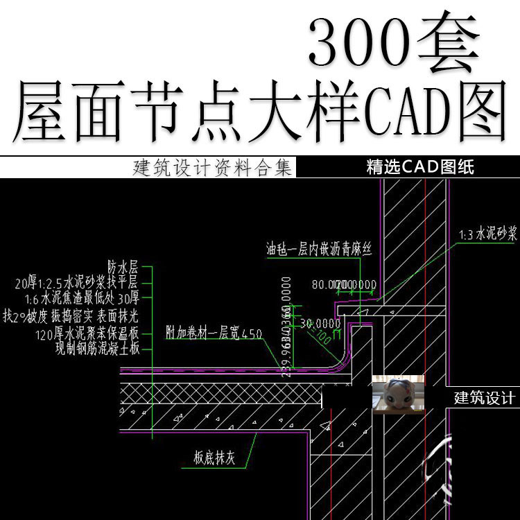 平屋顶面坡屋面檐口天沟节点cad建筑结构设计施工图纸大样图详图