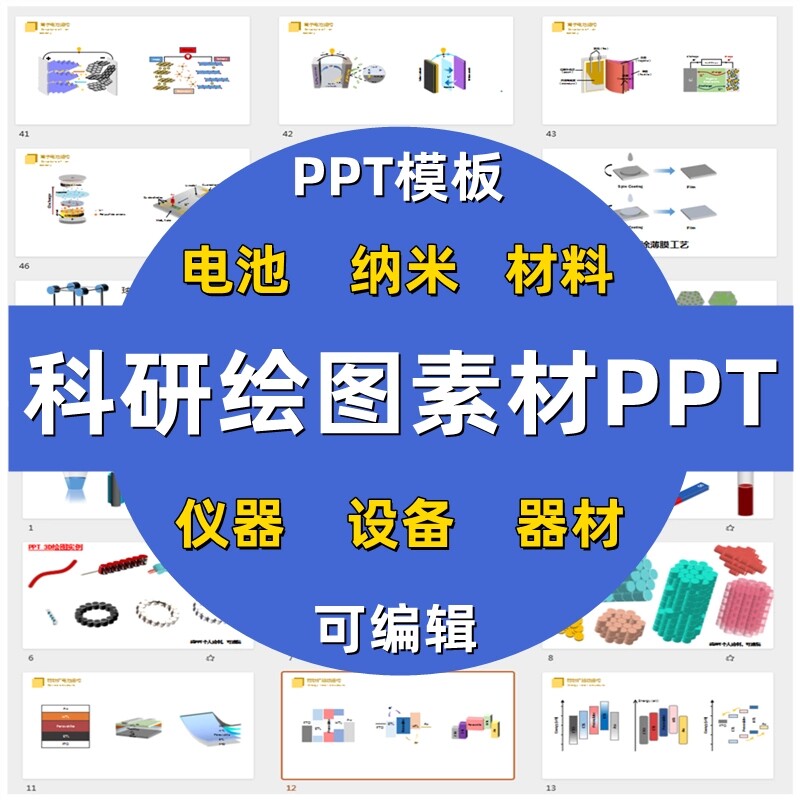 科研绘图素材ppt模板作图画图制图电池纳米材料实验仪器流程图3D