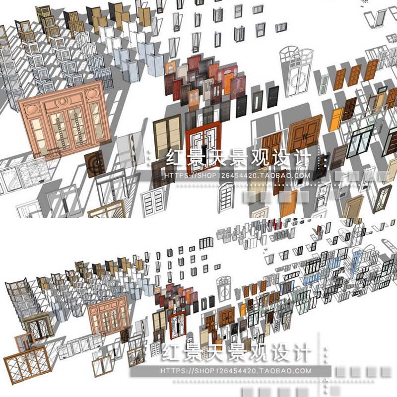 门窗合集室内双开单开门推拉门卧室门窗花窗户窗框su草图大师模型 商务/设计服务 样图/效果图销售 原图主图