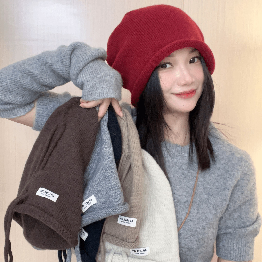 韩版百搭抽绳堆堆帽子女网红款大头围显脸小保暖毛线帽卷边针织帽,服饰配件/皮带/帽子/围巾,帽子,淘宝优惠券,粉丝福利购,淘宝优惠卷