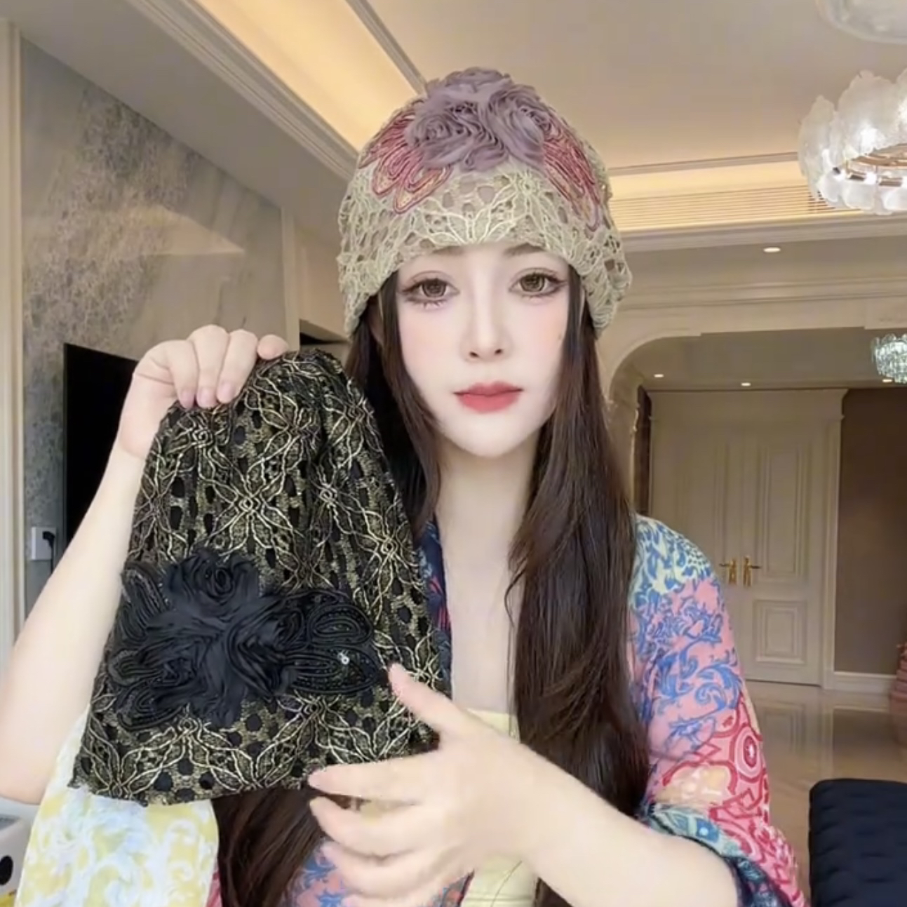 韩版百搭花朵包头帽子女春夏季气质优雅堆堆帽秋季显脸小月子冷帽