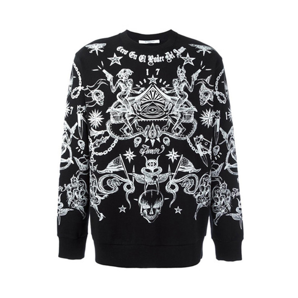 Givenchy纪梵希 黑色全棉刺青印花男士套头衫 17S7322653-001