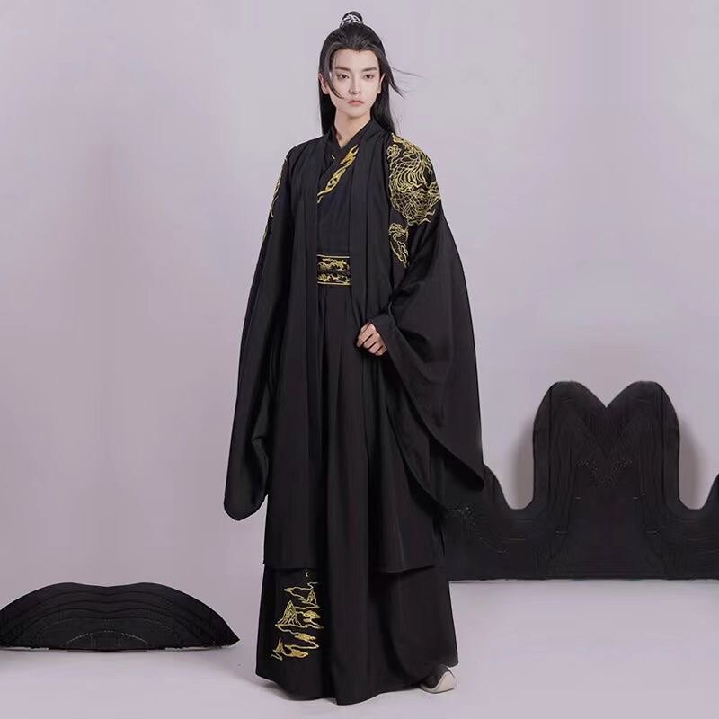 侠客服汉服绣花黑色晋制