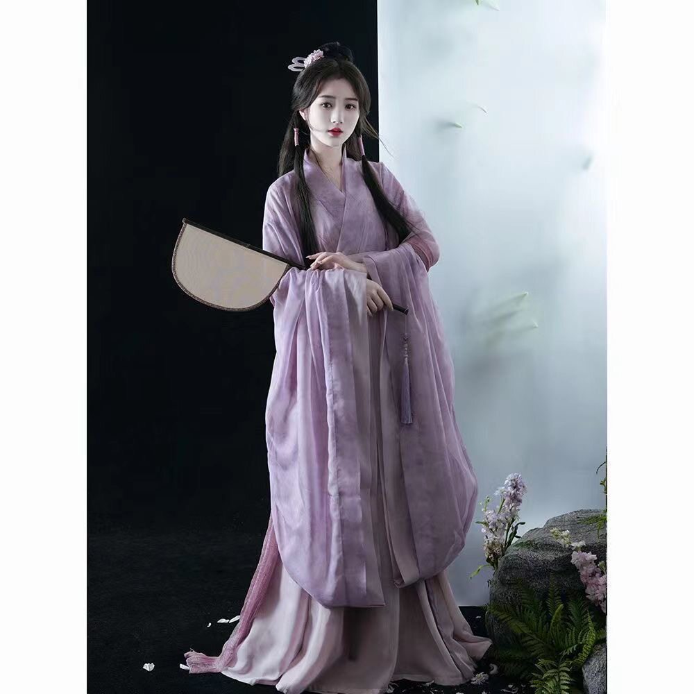 魏晋风成人汉服女学生印花交领