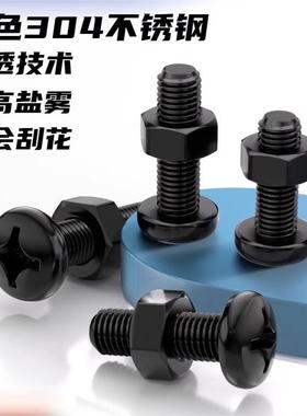 黑色304不锈钢十字圆头螺丝螺母套装盘头二组合1.6M23M4M5M6M8M10