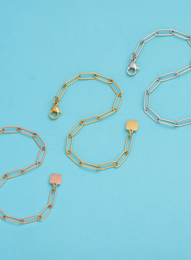 钛钢真金回形针链嘻哈系列DIY饰品配件简约方格粗款手链女