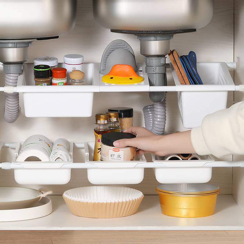 免打孔伸缩下水槽收纳架