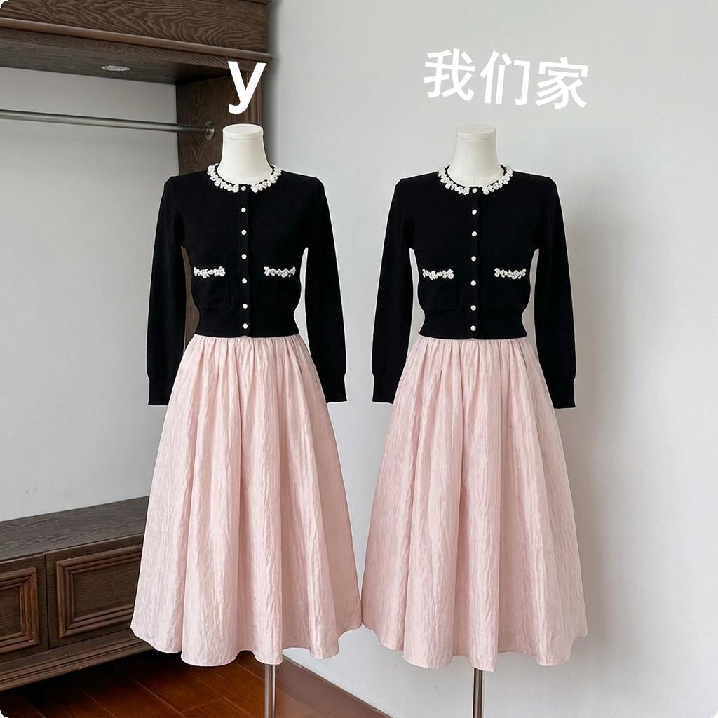 OKOK LOVEU 早秋法式甜美穿搭高腰减龄显瘦褶皱粉色蓬蓬裙半身裙
