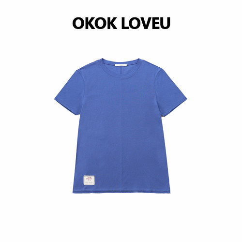 OKOKLOVEU蓝色短袖T恤女夏季