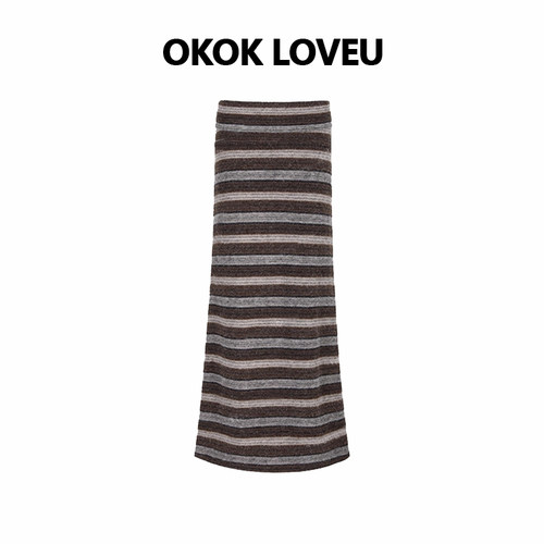 OKOKLOVEU条纹针织堆叠一步裙女