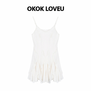 LOVEU 白色法式 春季 短款 吊带裙短裙连衣裙白裙女 裙子女新款 OKOK