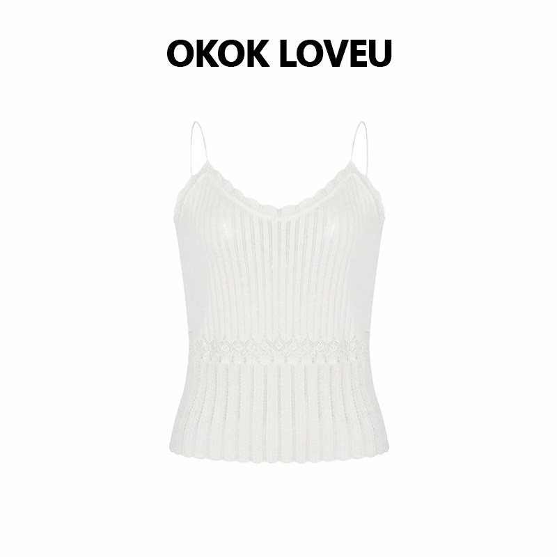 OKOK LOVEU【柠檬汁】白色针织花边吊带背心女夏季气质百搭细肩带