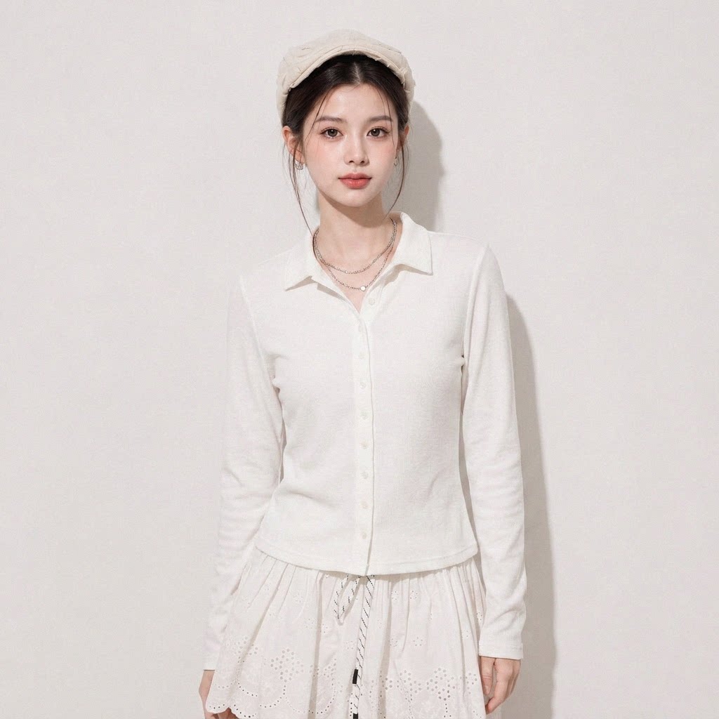 OKOK LOVEU 老钱风简约翻领开杉上衣女2026夏季新款潮流长袖衬杉