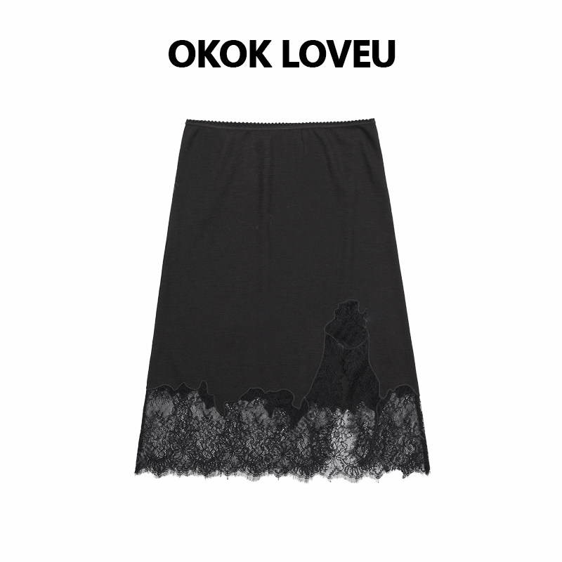 OKOKLOVEU超细羊毛蕾丝半身裙