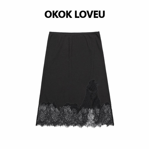 OKOKLOVEU超细羊毛蕾丝半身裙
