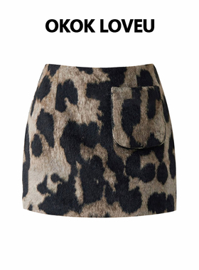 OKOK LOVEU「荒野密境」设计感豹纹短裙女2026春口袋包臀半身裙子