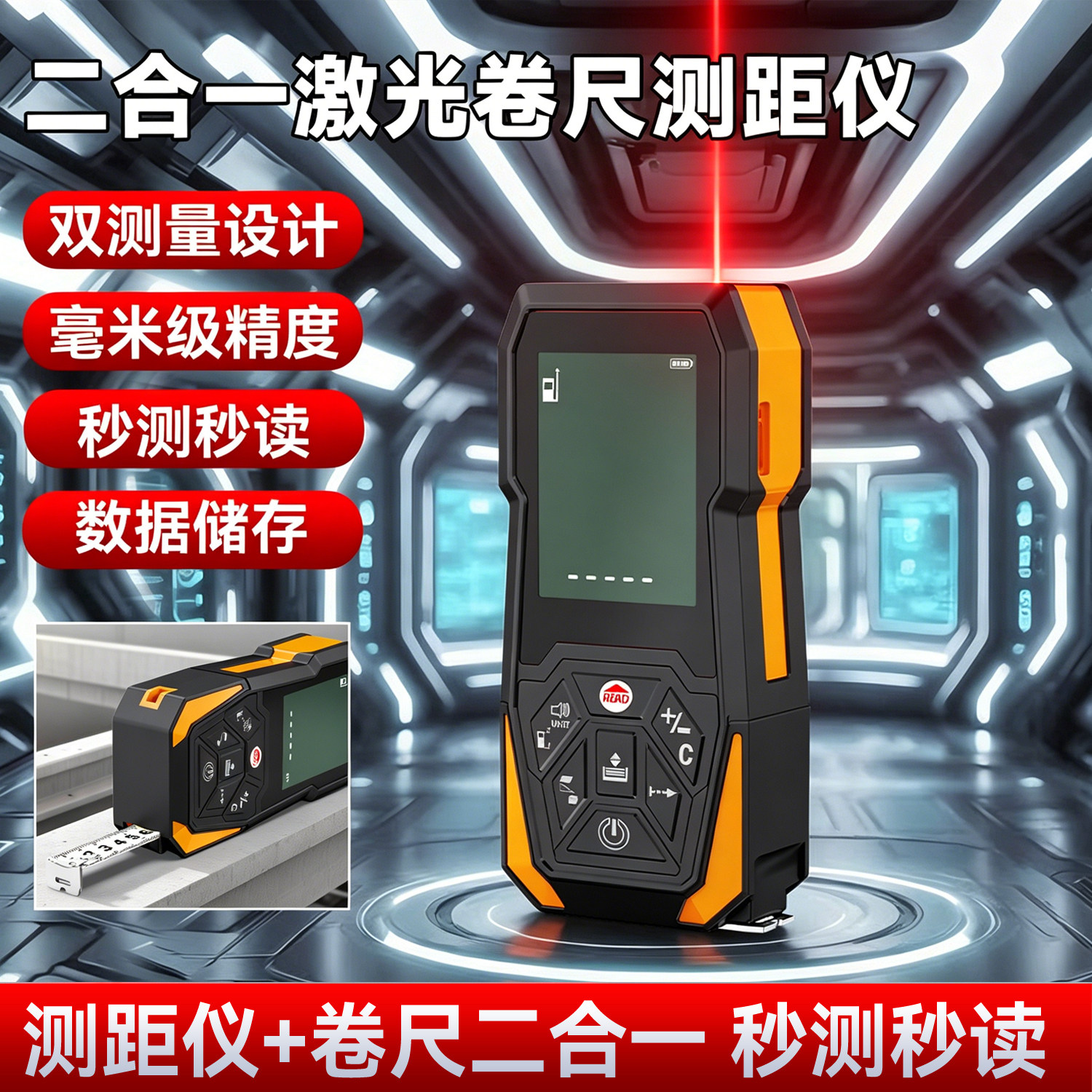 激光测距仪二合一红外线手持高精度测量仪器量房室内外通用电子尺