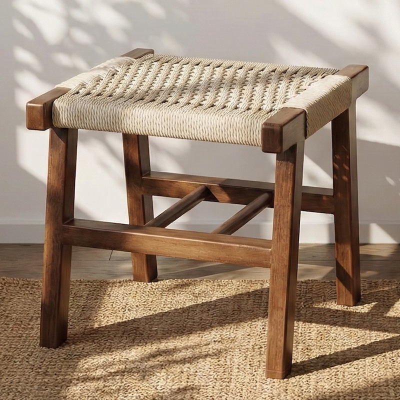 35cm藤编矮凳编织小凳子小板凳换鞋凳家用客厅实木茶几凳木头凳子