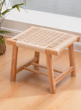 35cm藤编矮凳小凳子茶几凳矮茶凳实木换鞋凳门口穿鞋凳儿童编织凳