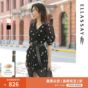 新款 ELLASSAY歌力思春季 波点收腰雪纺花苞连衣裙女EWF321Y13600