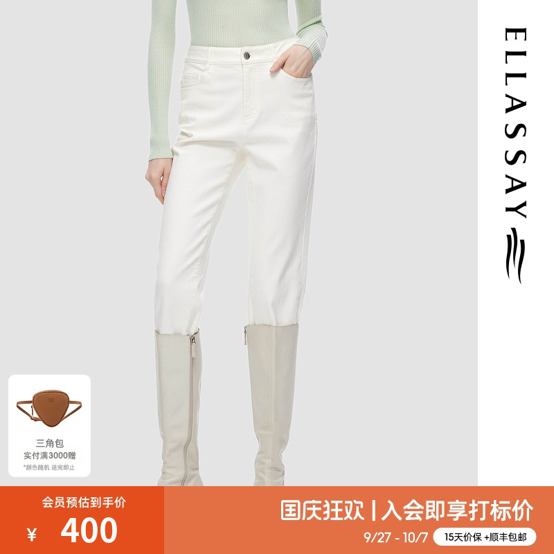 歌力思牛仔裤七分裤自然腰