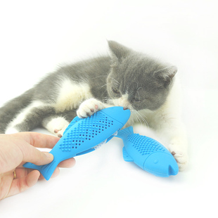 猫牙刷猫咪玩具自嗨神器啃咬鱼仿真逗猫棒洁齿除口臭硅胶猫鱼薄荷