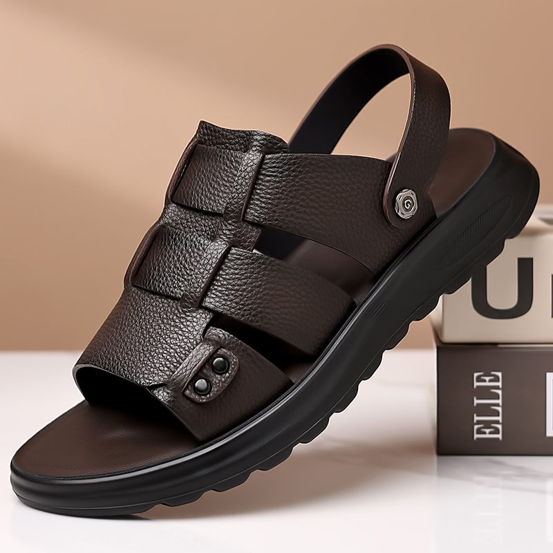 安能玛头层牛皮凉鞋真皮沙滩鞋