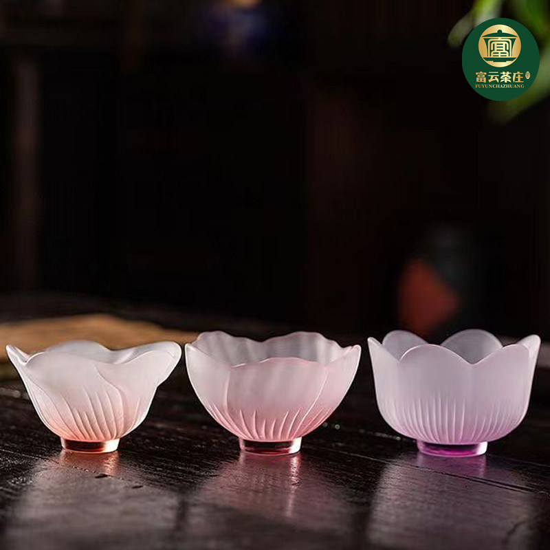 樱花冰川玻璃杯子琉璃渐变磨砂茶杯牡丹郁金香花瓣主人杯水杯茶具图片