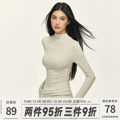 101PASSION 天丝羊毛半高领打底衫女秋冬加厚内搭上衣修身长袖T恤