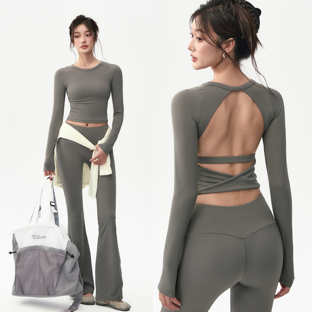 瑜伽服套装秋女美背健身上衣长袖跑步运动长裤带胸垫普拉提训练服