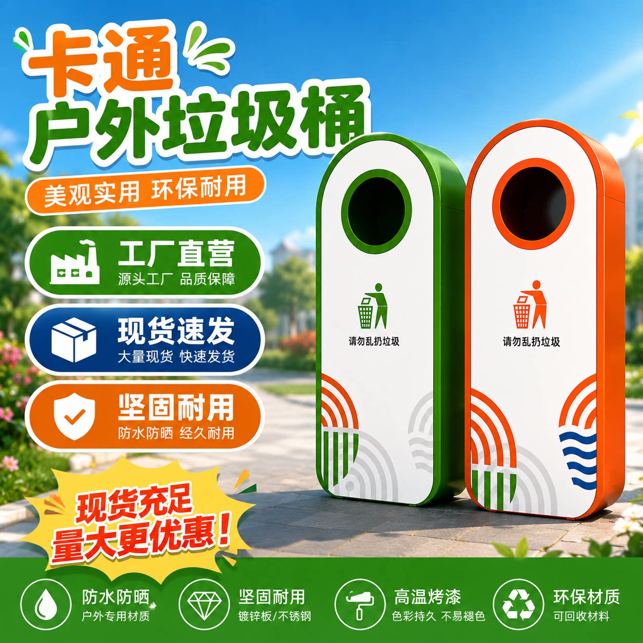 卡通户外垃圾桶幼儿园学校景区专用果皮箱圆弧形IP定制分类垃圾箱