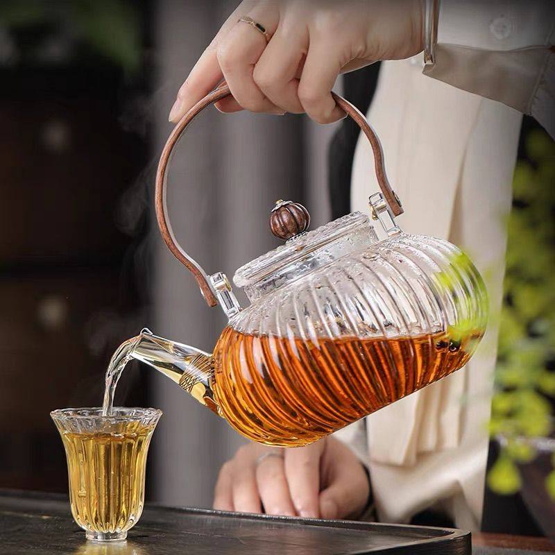 玻璃泡茶壶高硼硅煮茶壶南瓜壶玻璃花茶壶家用客厅玻璃壶耐高温