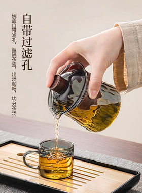 玻璃盖碗茶杯子耐高温家用待客功夫茶具三才泡茶碗带盖单个手抓壶